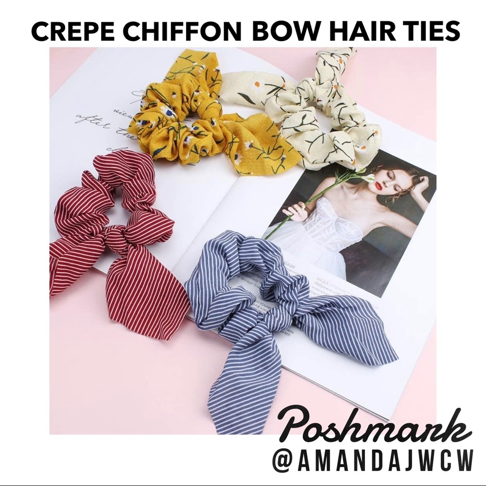 Chiffon Bow Hair Tie Scrunchie - Pink - Picture 4 of 9